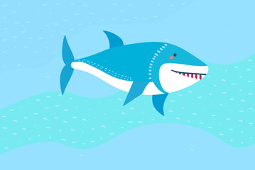 underwater life with  shark vector illustration