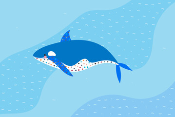 underwater life with killer whale  vector illustration