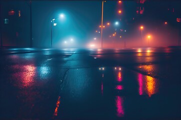 View from the asphalt level of the night road.