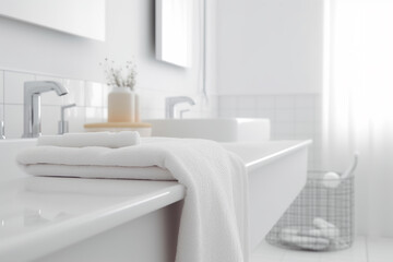 Fototapeta na wymiar White Modern blurred bathroom interior with towels. Home interior design