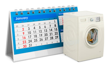 Washing machine with desk calendar. 3D rendering