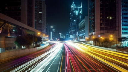 Fototapeta na wymiar Abstract Motion Blur City, traffic in central district of city at night. Light trails with motion blur effect, long time exposure