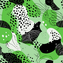 A simple and stylish green seamless pattern with hand-drawn shapes. Abstract nature background.
