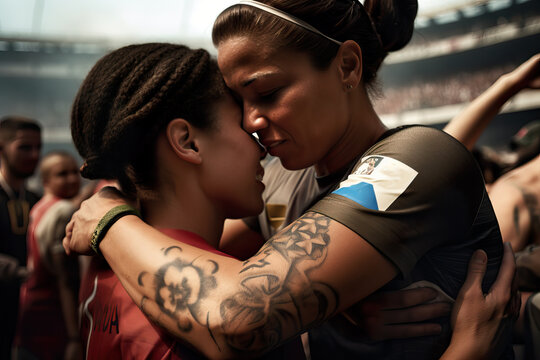 A fictional person. Emotionally Charged Moment of Solidarity Among Female Footballers