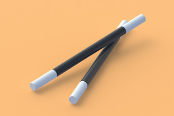 Two magic sticks. Sorcery concept. Magical accessory. Mystery show. Illusion trick. Circus performance. 3d render