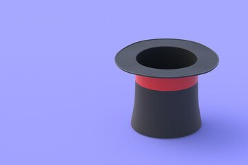 Magic cylinder. Sorcery concept. Magical accessory. Mystery show. Illusion trick. Circus performance. Copy space. 3d render