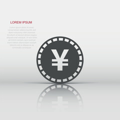 Obraz premium Yen, yuan money currency vector icon in flat style. Yen coin symbol illustration on white isolated background. Asia money business concept.