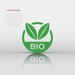 Bio label badge vector icon in flat style. Eco organic product stamp illustration on white isolated background. Eco natural food concept.
