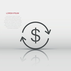 Money dollar with arrow icon in flat style. Exchange rate money illustration on white isolated background. Financial strategy business concept.