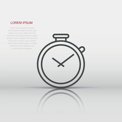 Clock timer icon in flat style. Time alarm illustration on white isolated background. Stopwatch clock business concept.