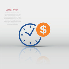 Business and finance management icon in flat style. Time is money illustration on white isolated background. Financial strategy business concept.