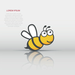 Cartoon bee icon in flat style. Wasp insect illustration on white isolated background. Bee business concept.