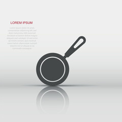 Frying pan icon in flat style. Cooking pan illustration on white isolated background. Skillet kitchen equipment business concept.