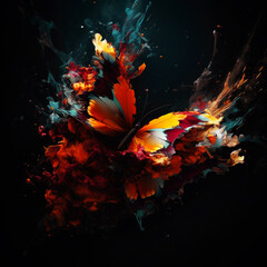 illustration of a color butterfly, abstract color background, generative ai.