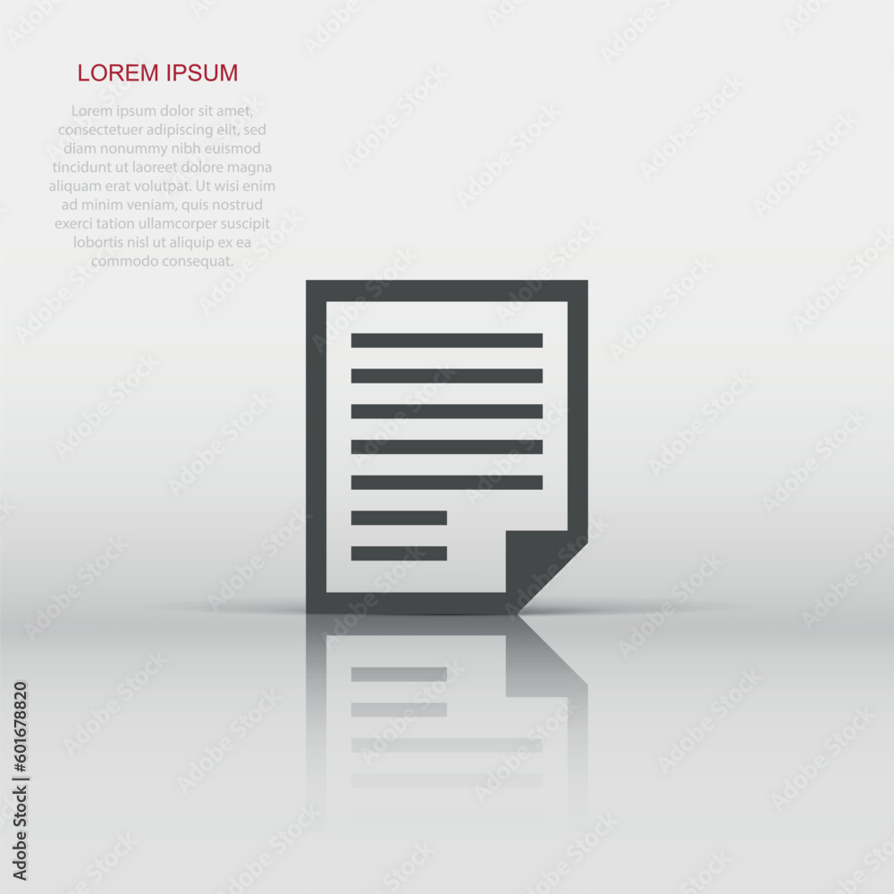 Poster document note icon in flat style. paper sheet vector illustration on white isolated background. note