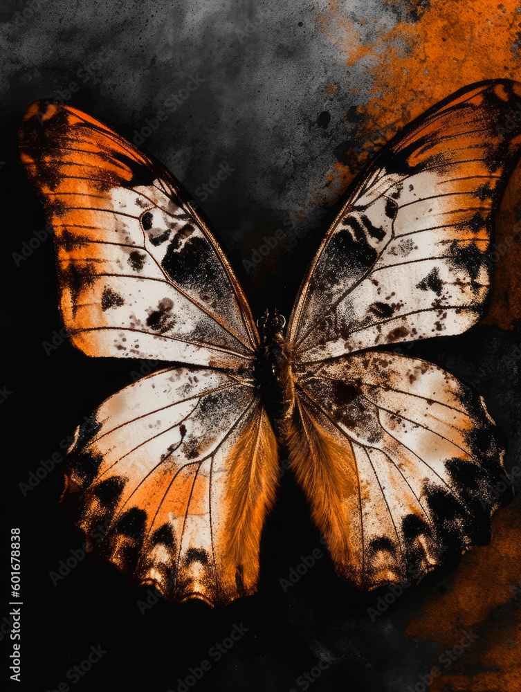 Poster illustration of a color butterfly, abstract color background, generative ai.