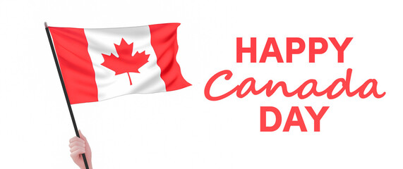 hand holding a waving flag of canada. Happy canada day illustration