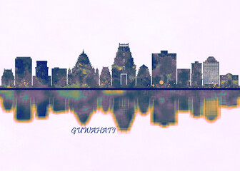 Guwahati Skyline. Cityscape Skyscraper Buildings Landscape City Background Modern Art Architecture Downtown Abstract Landmarks Travel Business Building View Corporate