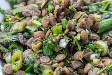 Lentil salad .Healthy lifestyle. Diet menu. top view