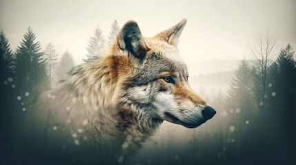 illustration wolf in nature, generative ai.