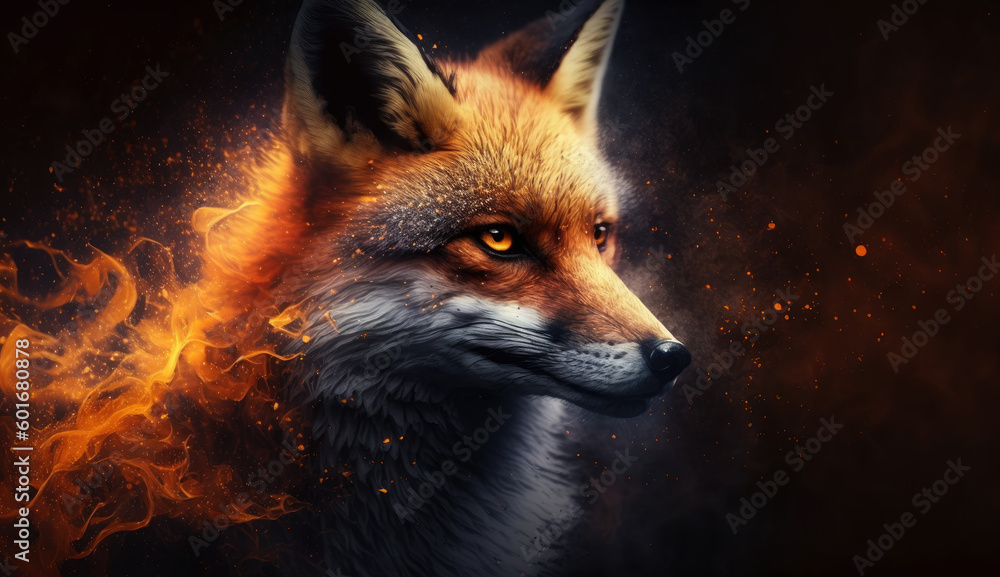 Poster Foxin in flame. gnerative ai.
