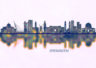 Obraz premium Jerusalem Skyline. Cityscape Skyscraper Buildings Landscape City Background Modern Art Architecture Downtown Abstract Landmarks Travel Business Building View Corporate