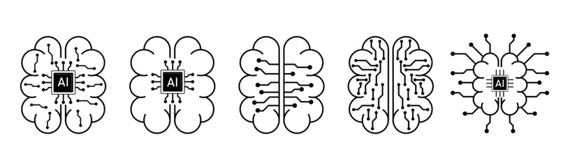 artificial intelligence icon logo brain with microchip and circuit board