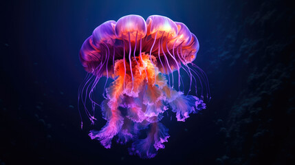 Obraz premium Neon glow Jellyfish in the wild. Generative AI