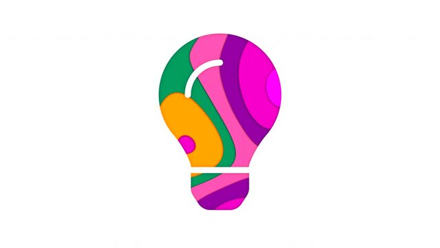 Multi-colored icon lightbulb with colored spots floating inside. Looped from frame 120 to 839, Alpha BW at the end