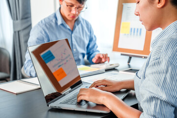 Business team meeting Strategy Planning with new startup project plan Finance and Economy Graph with laptop successful teamwork