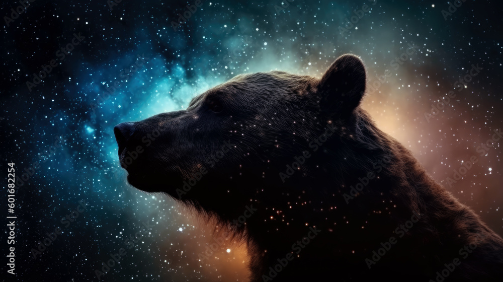Poster bear in cosmic space. generative ai.