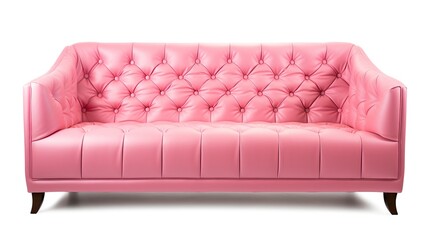 A pink leather Chesterfield couch on white background, generative ai