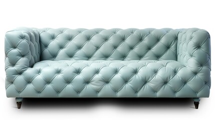 A blue leather Chesterfield couch on white background, generative ai