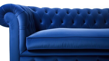 Obraz premium A close up of a royal blue Chesterfield couch on white background