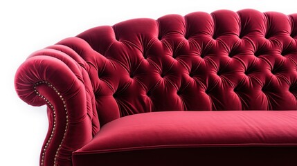 Obraz premium A close up of a red Chesterfield couch on white background