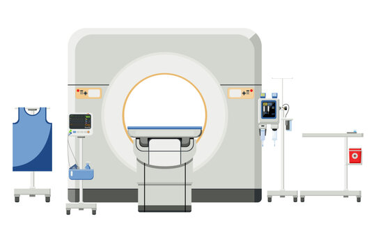 Medical equipment, CT Scan is computed tomography used to diagnose abnormalities of various organs in the body. Equipment Contrast media injectors, Lead Apron,monitor patient, equipment prep table.