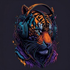 Grifty Tiger head wearing headphone illustration