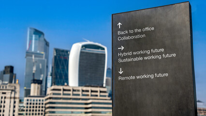 Three working future options on a sign in front of the City of London
