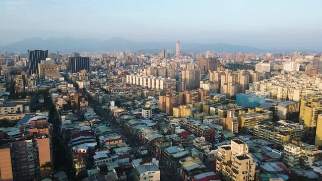 Aerial View Of Wanhua District Streets, Establishments And Famous Buildings In Taipei, Taiwan. - tilt own