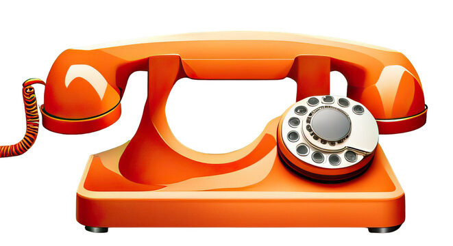 Unusual orange retro phone  isolated on transparency png file generative ai illustration