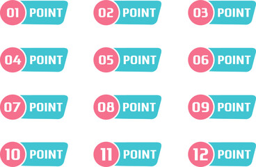 Number bullet point set vector icon, Number bullet point pop color vector