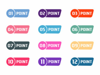 Number bullet point set vector icon, Number bullet point pop color vector