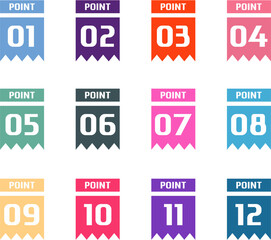 Number bullet point set vector icon, Number bullet point pop color vector