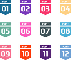 Number bullet point set vector icon, Number bullet point pop color vector