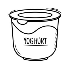 Hand drawn yoghurt sketch illustration. Dairy product container. Supermarket food. Grocery doodle item