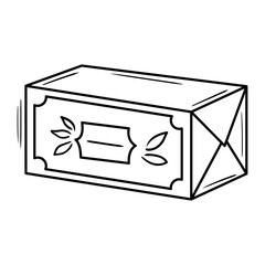 Hand drawn tea bags box sketch illustration. Hot drink doodle drawing. Grocery food. Healthy beverage