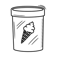 Sketch drawing of ice cream jar. Supermarket dessert food vector illustration. Grocery product doodle container. Outline storage can