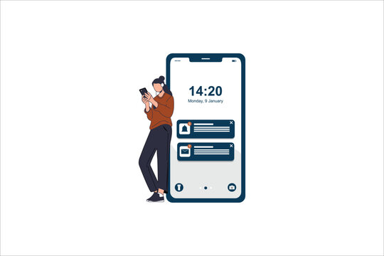 Mesage Notification Handphone Flat Vector Illustration