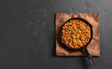Keema curry in cast iron pan