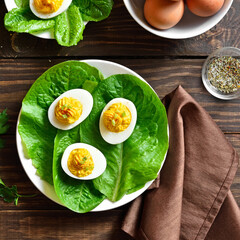 Deviled eggs with paprika, mustard and mayonnaise